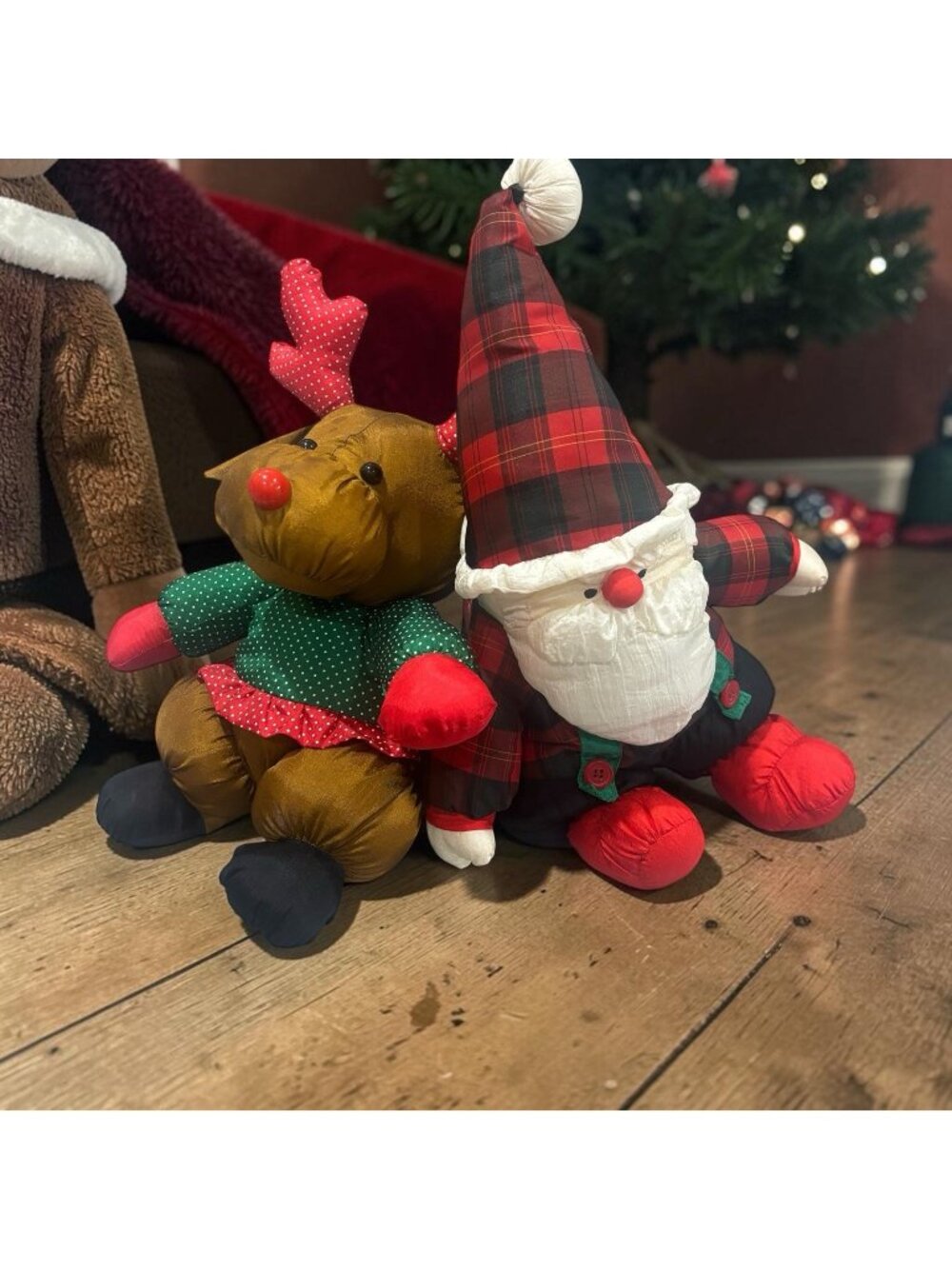2 Vintage Department 56 Plush Santa Reindeer Stuffed Animals Toys Gift Decor